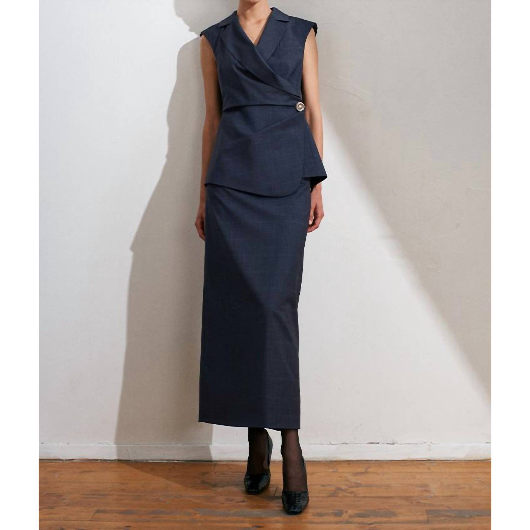 New Acaria Studio Stardust Midi Skirt In Navy